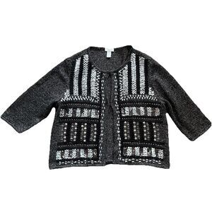 Chicos‎ Womens Cardigan Size 2 Large Gray Silver 3/4 Sleeve